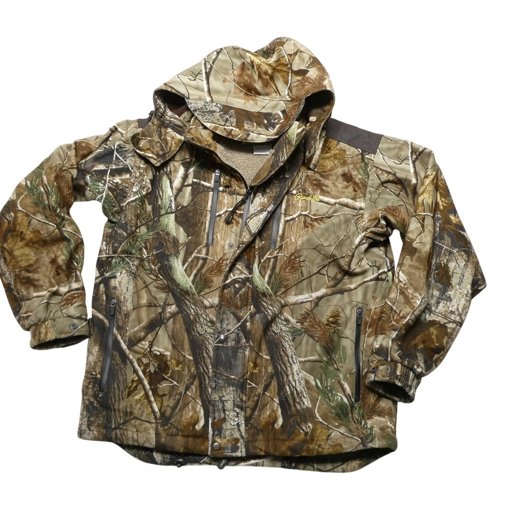 Gamehide Jacket Mens Large Brown Camo HyperHide Fleece Hooded Hunting Parka